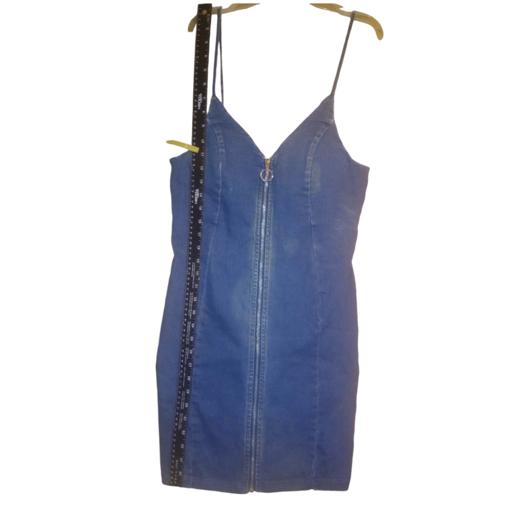 Iris Basic Denim Mini Dress Front Zip Stretch Pad… - image 7